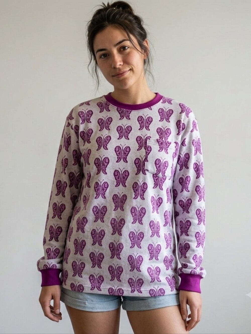 Supreme 2018 Purple Butterfly Jacquard Long Sleeve T-Shirt sz Medium 100 Cotton